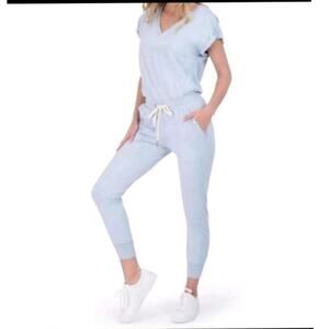 Revolve n:PHILANTHROPY NEW Short Sleeve Pockets Lawes Jumpsuit in Powder Blue L